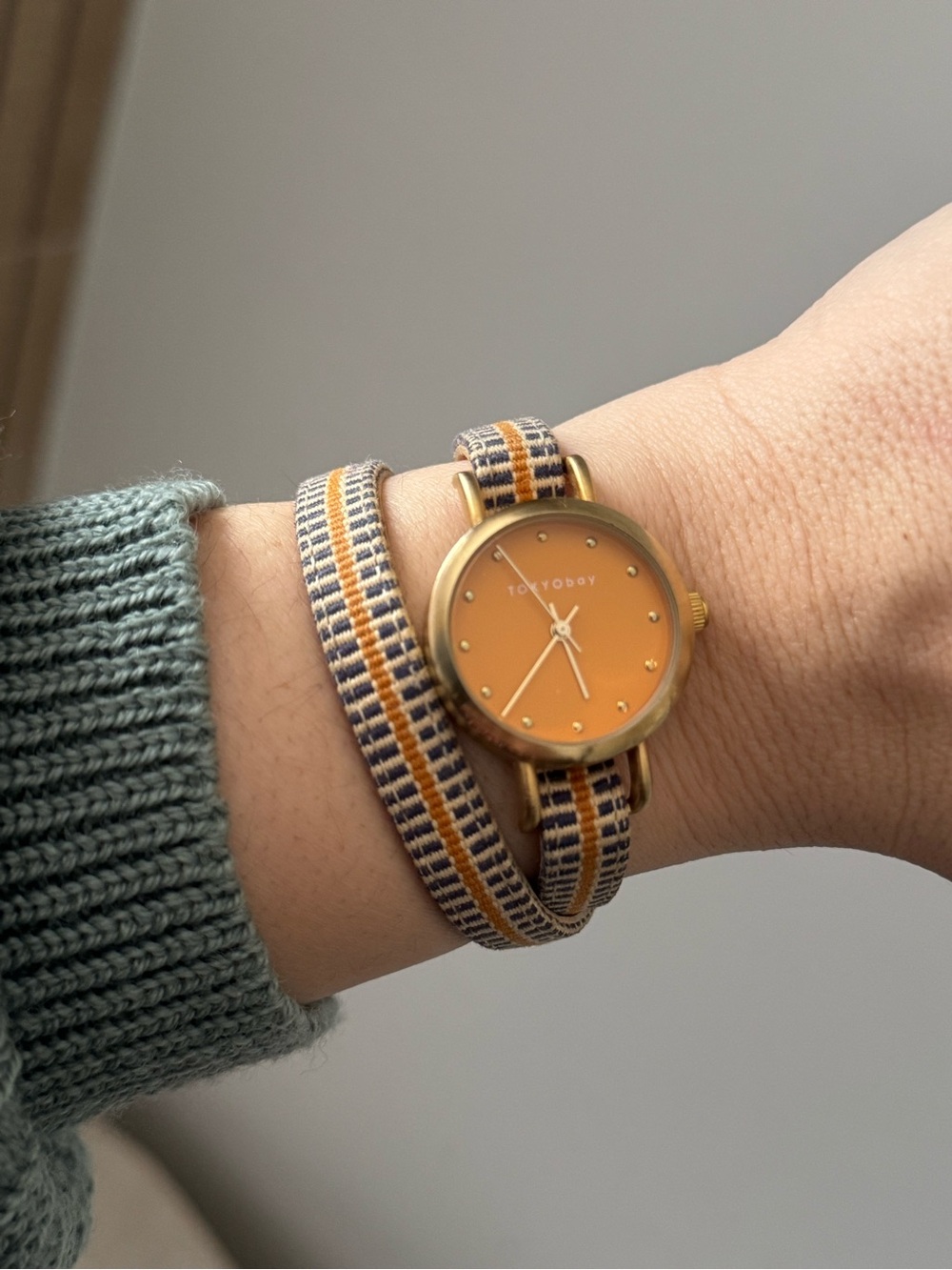 Tokyo Bay Leather Wrap Watch w/ Gold metal & Stainless Steel Case back